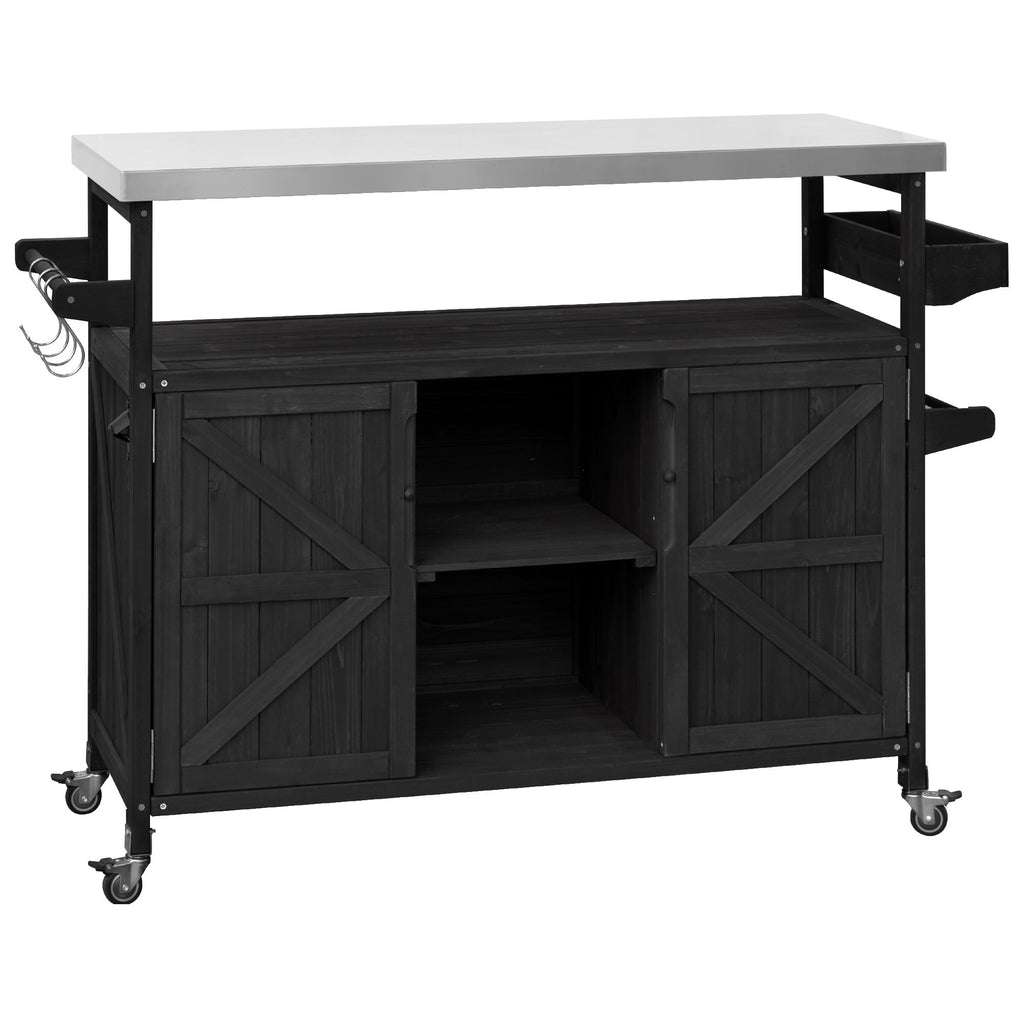 Stylish setup of 50" Black Wood Rolling Kitchen Island in a modern kitchen