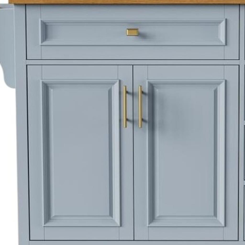 52" Light Blue Wood Rolling Kitchen Island in a modern kitchen setting