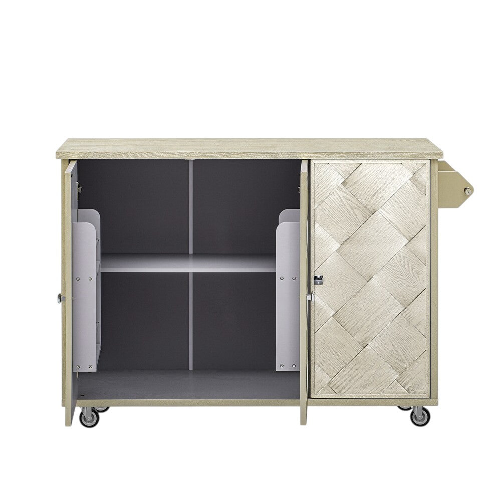 Kitchen setting with 51" Champagne Wood Rolling Island in use