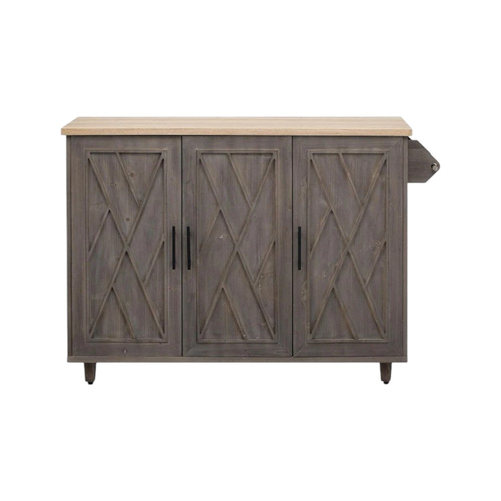51" Brown Wood Rolling Kitchen Island