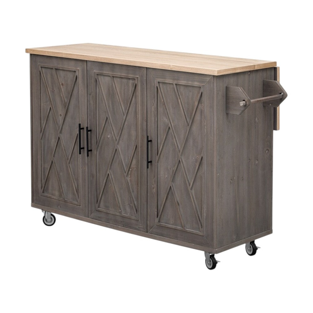 51" Brown Wood Rolling Kitchen Island