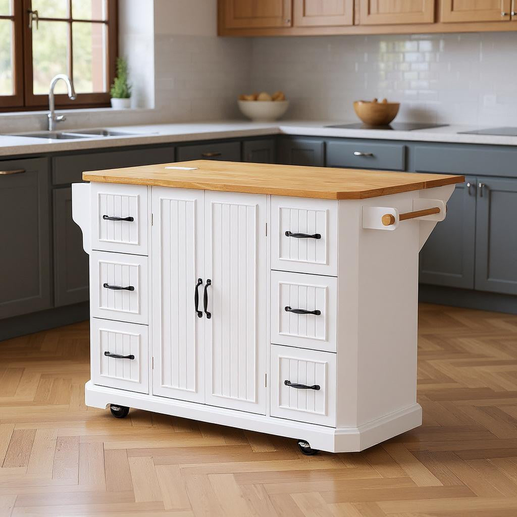 Close-up of the beautiful grain on 56" White Wood Rolling Kitchen Island