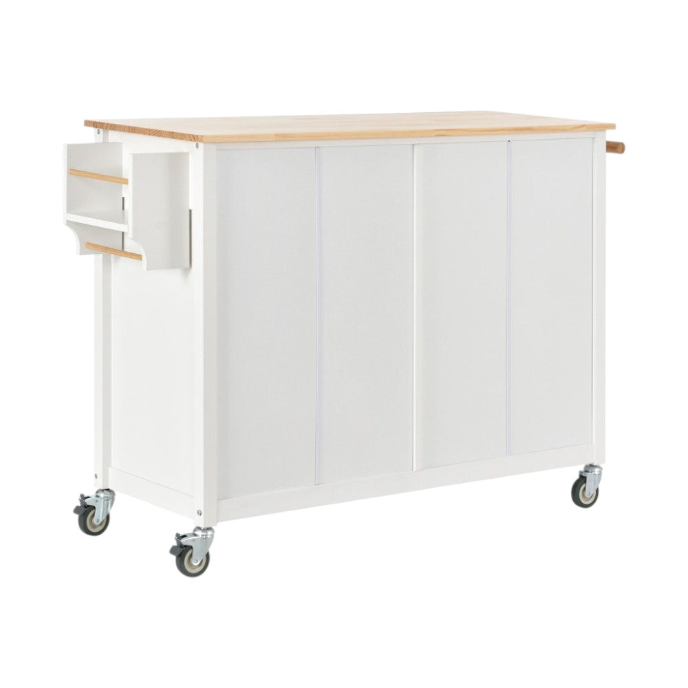 51" White Wood Rolling Kitchen Island