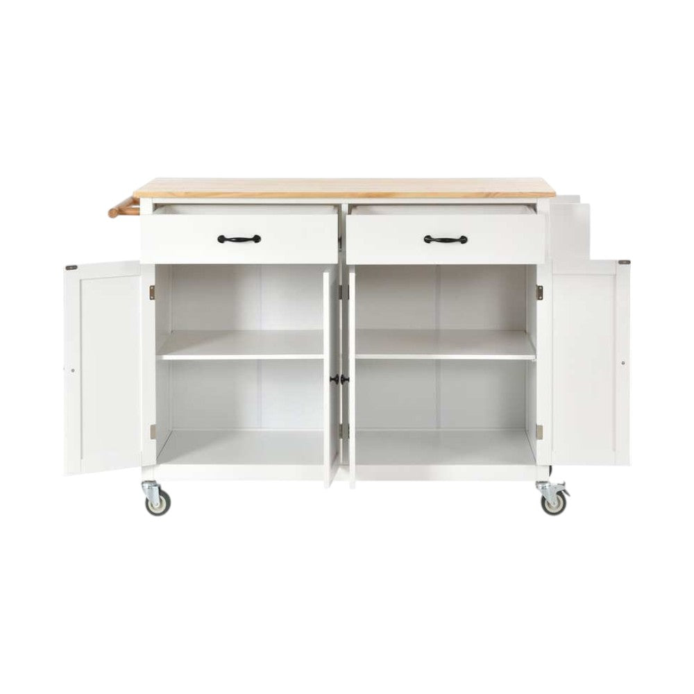 51" White Wood Rolling Kitchen Island
