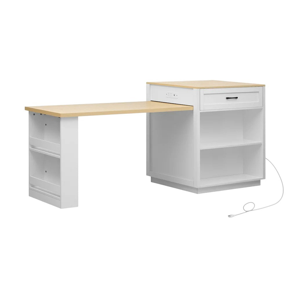 55" White Wood Rolling Kitchen Island With Storage