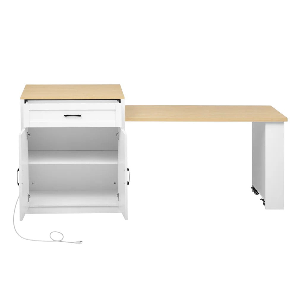 55" White Wood Rolling Kitchen Island With Storage