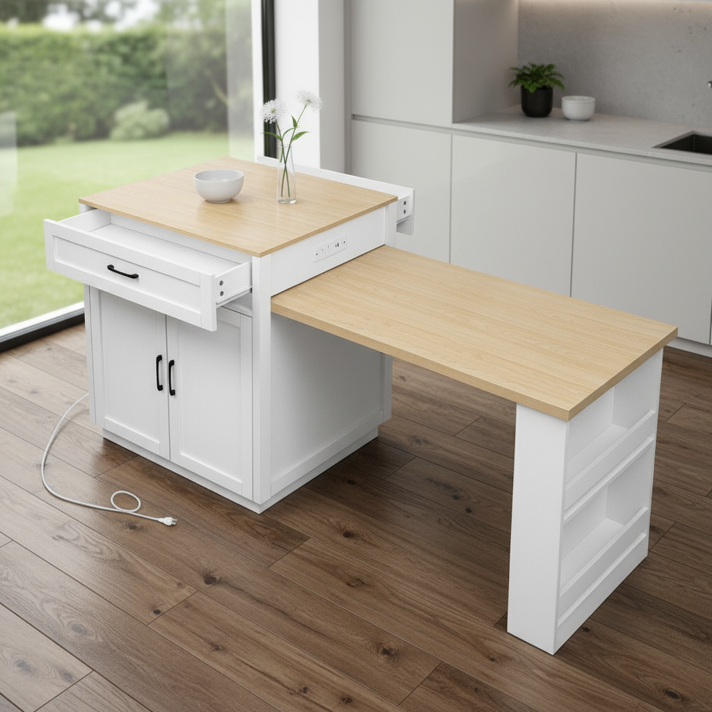 55" White Wood Rolling Kitchen Island With Storage