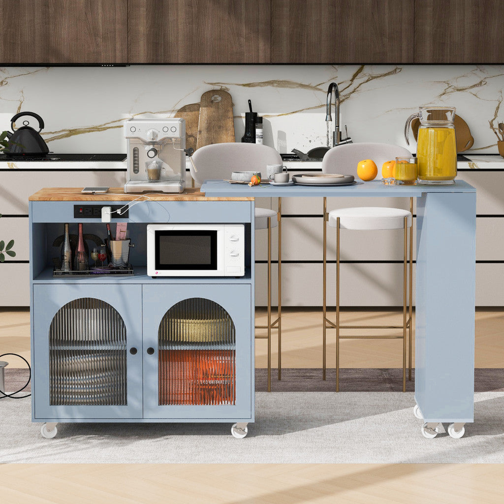 Back view of the 33" Gray Wood Rolling Kitchen Island with wheels