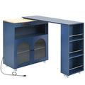 33" Navy Blue Wood Rolling Kitchen Island With Storage