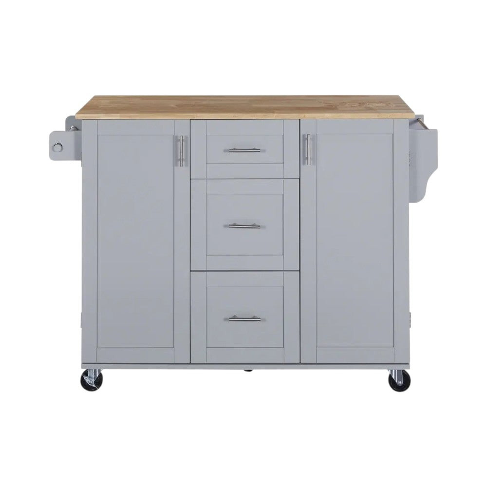 Stylish kitchen setting featuring 50" Gray Wood Rolling Kitchen Island