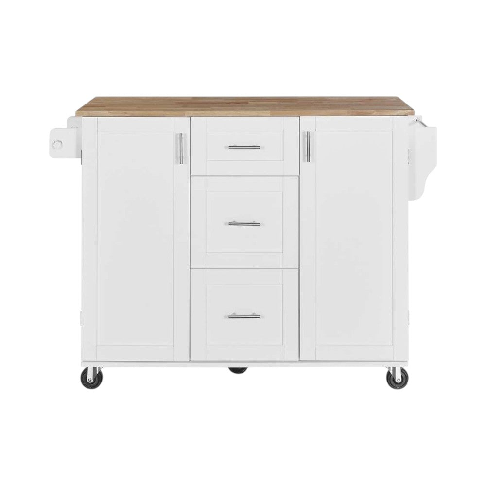 Kitchen setting featuring the 50-Inch White Wood Rolling Island