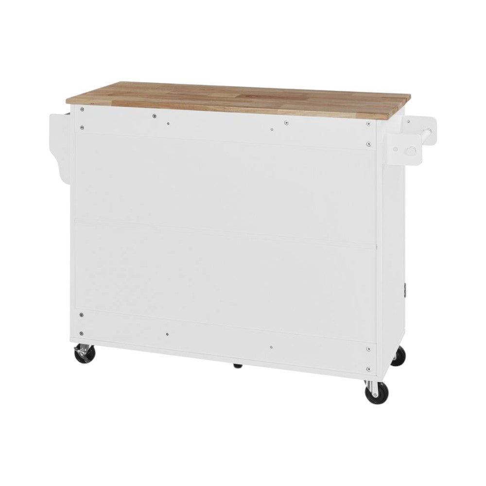 Close-up of the natural wood grain on the 50-Inch Rolling Kitchen Island