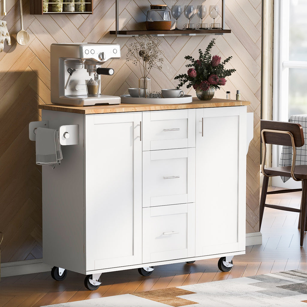 Elegant design details on the 50-Inch White Wood Rolling Kitchen Island
