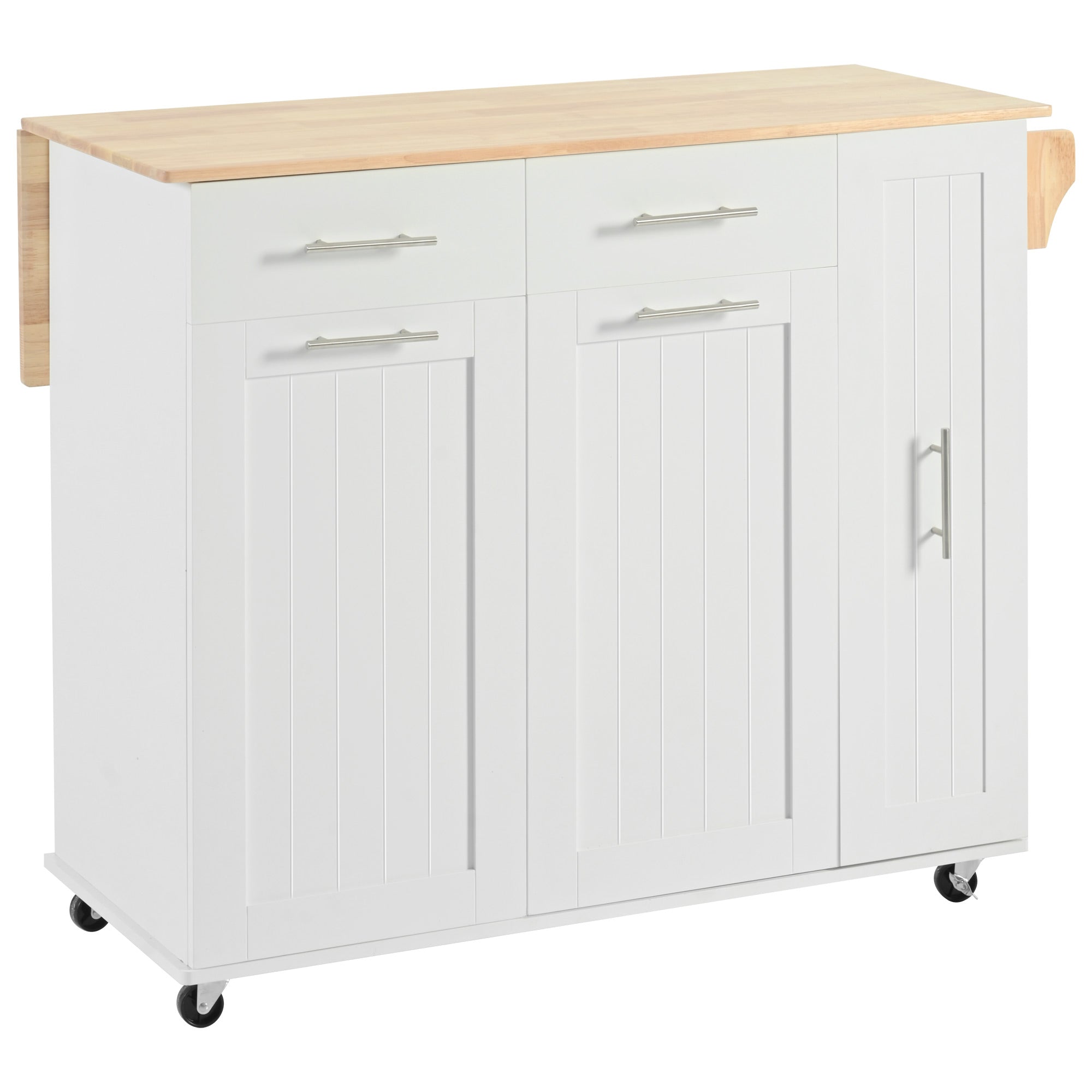 46" White Wood Rolling Kitchen Island With Storage