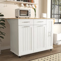 46" White Wood Rolling Kitchen Island With Storage