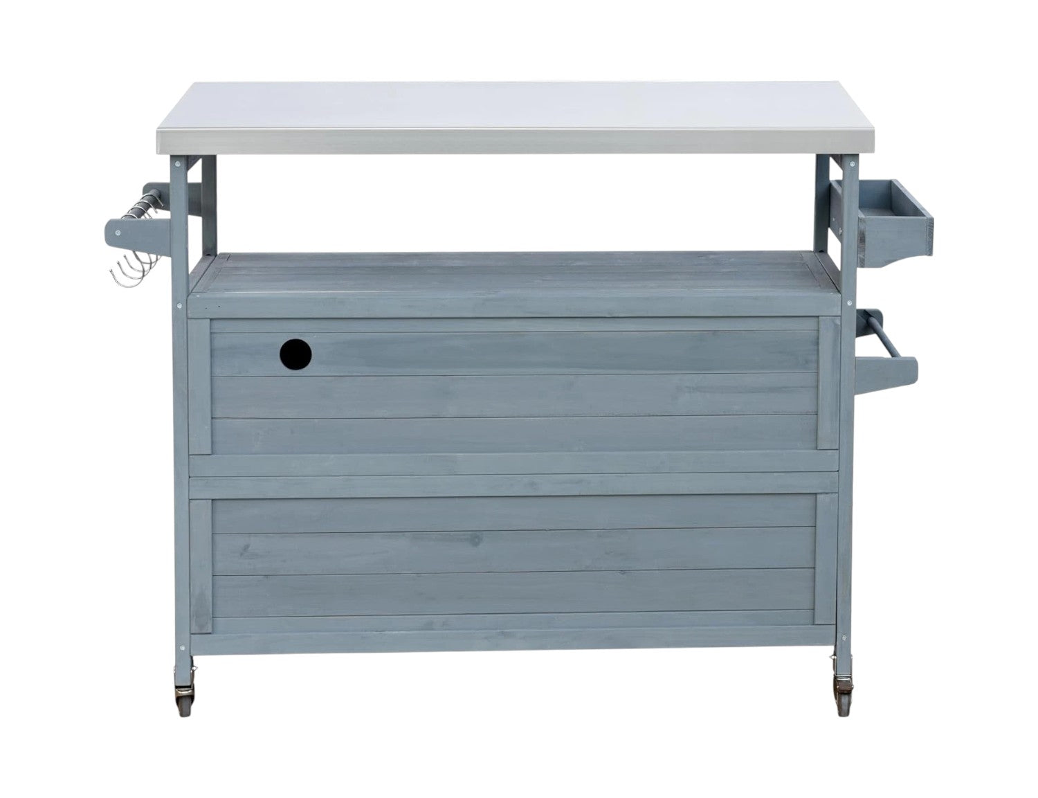 Light Blue Wood Rolling Kitchen Island in a modern kitchen setting
