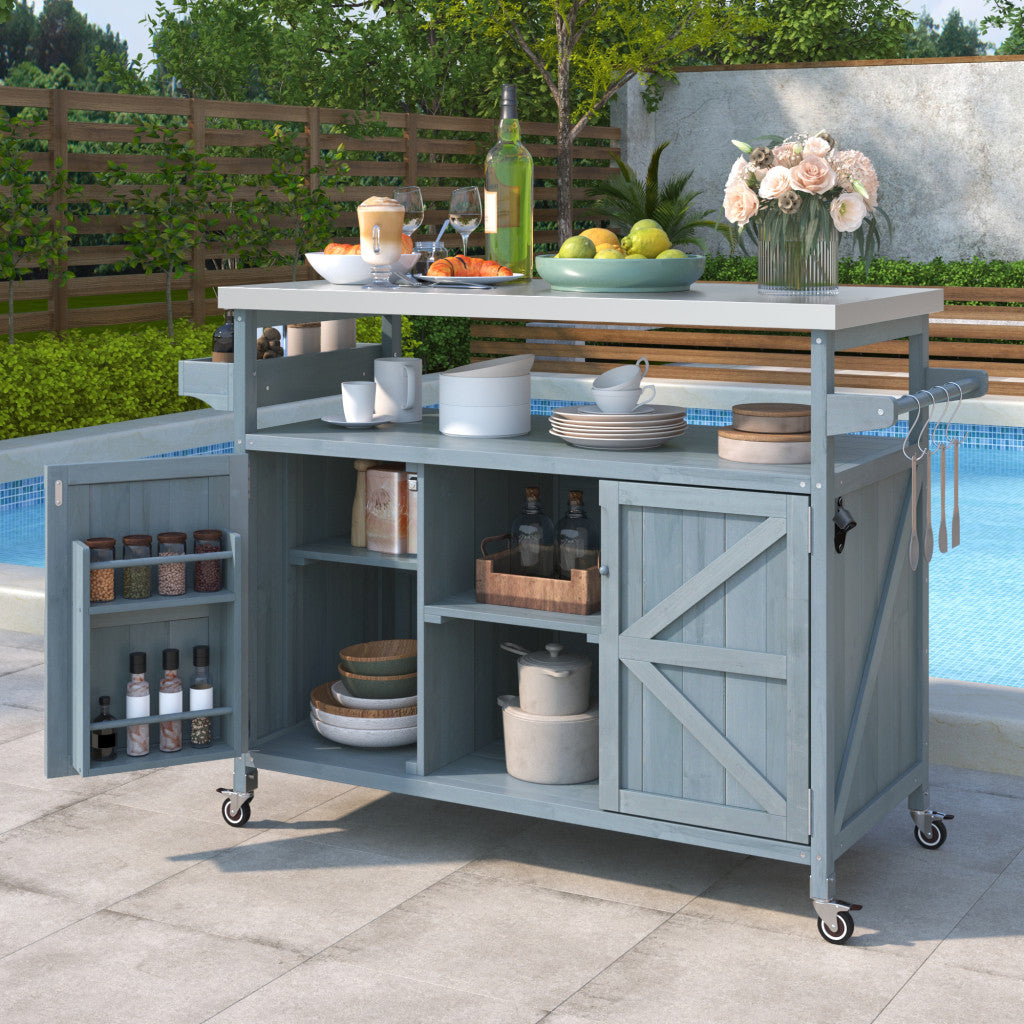 Angle view highlighting mobility features of the Rolling Kitchen Island