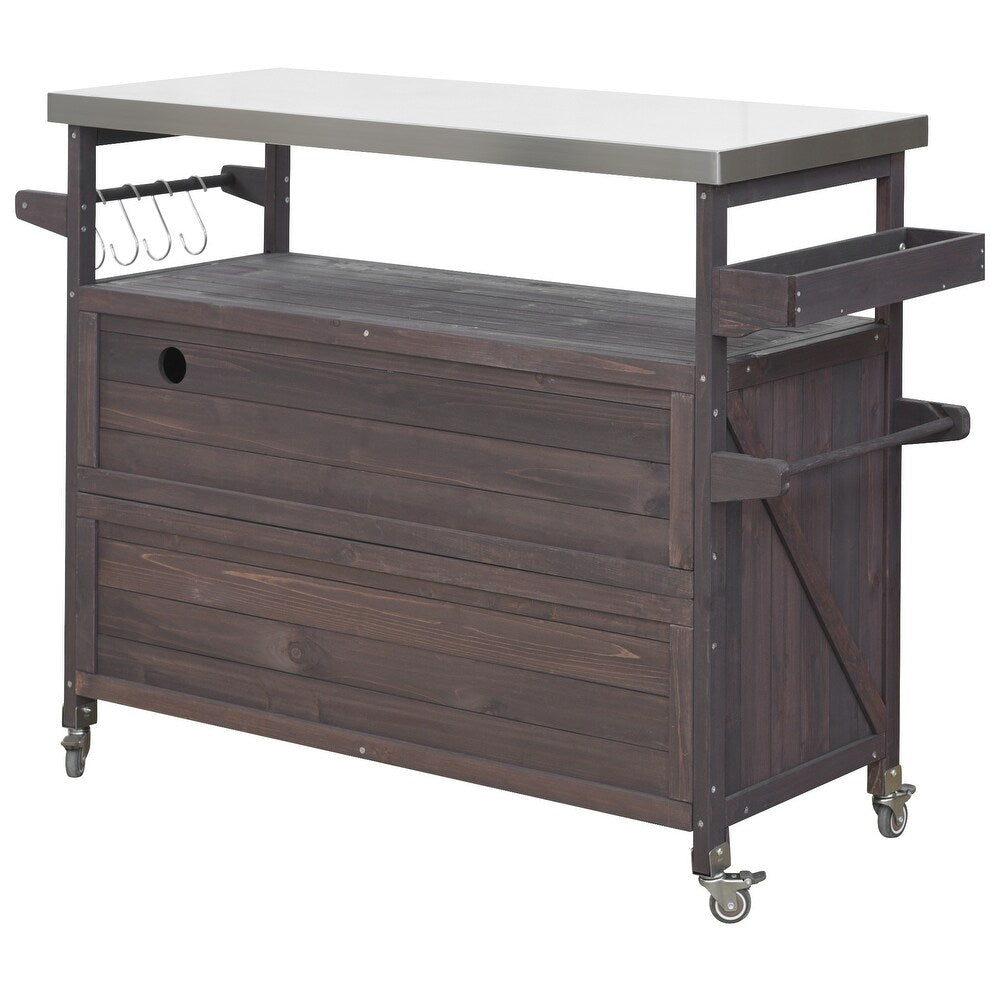 Close-up of drawers on 50-Inch Brown Wood Rolling Kitchen Island