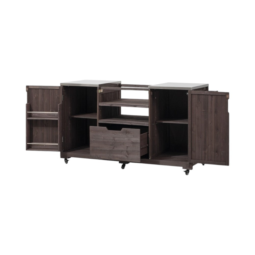 67" Brown Wood Rolling Kitchen Island With Storage