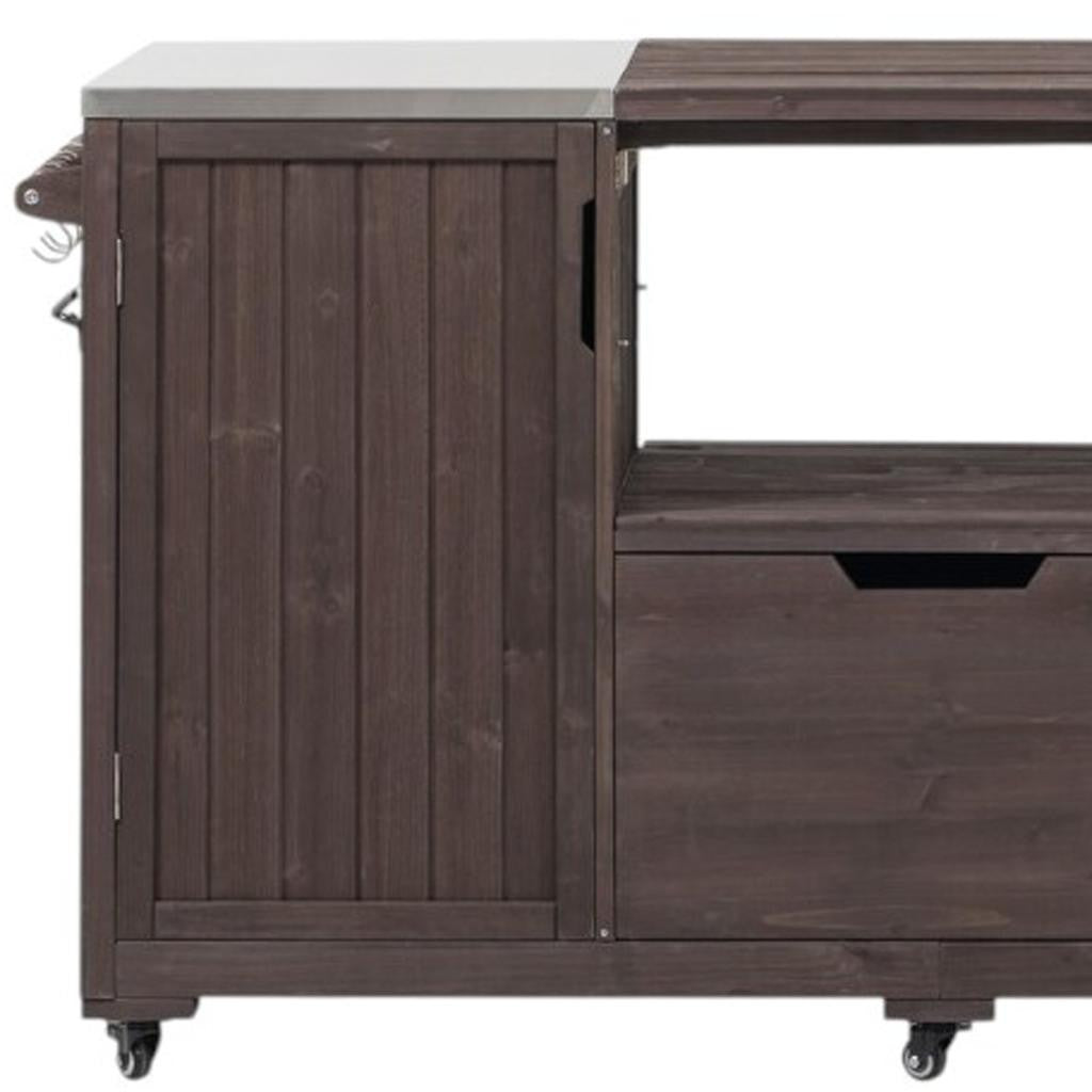67" Brown Wood Rolling Kitchen Island With Storage
