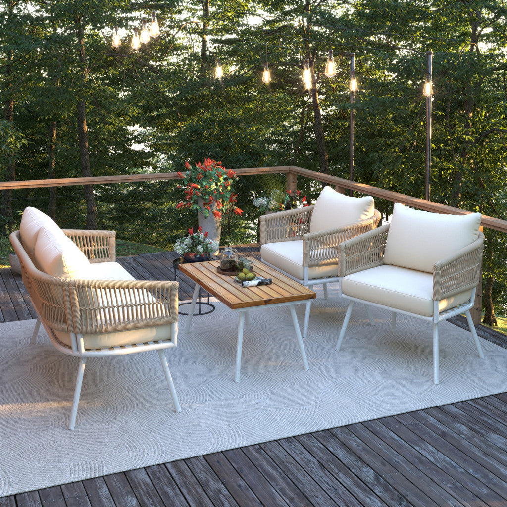 Stylish coffee table included with six-piece outdoor sofa set