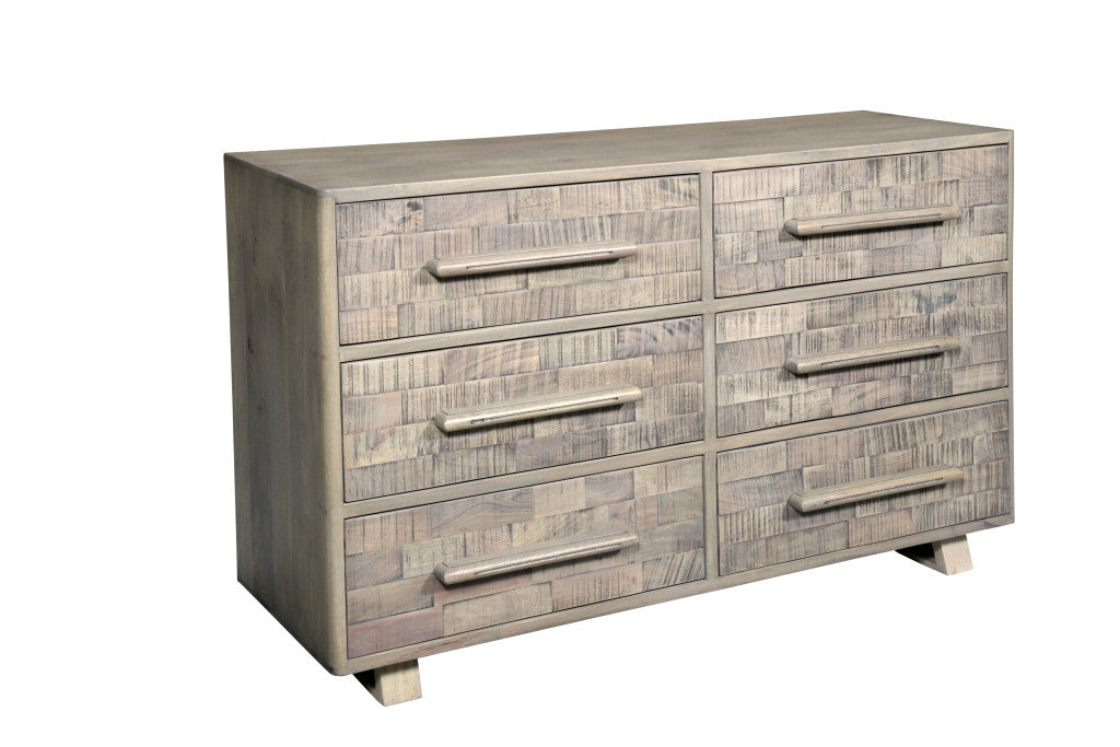 Front view of 57-Inch Gray Solid Wood Six Drawer Dresser by Homeroots