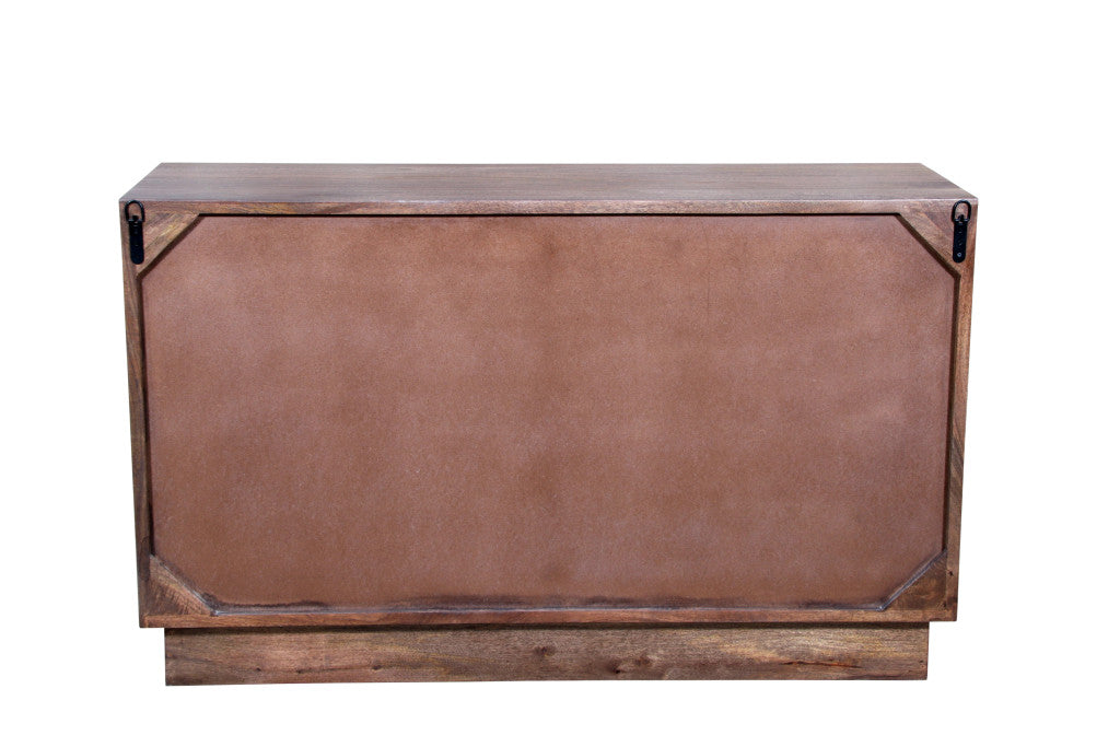 Wide top surface of 57" Brown Abstract Carved Solid Wood Six Drawer Dresser for essentials