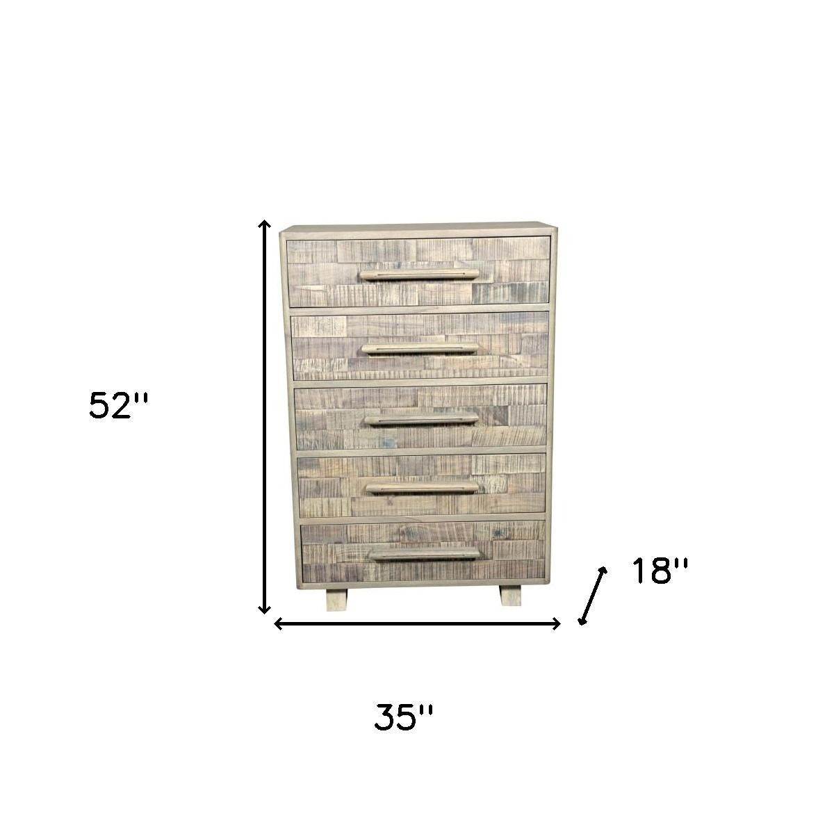 Close-up of drawer handles on 35-Inch Gray Carved Dresser by Homeroots