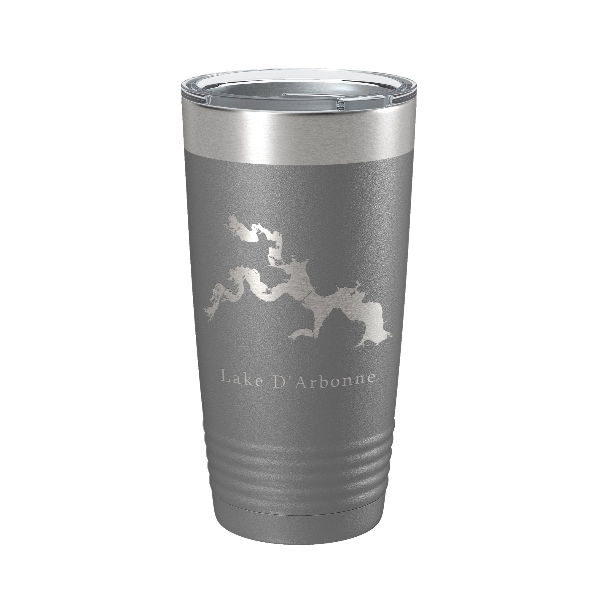 Lifestyle shot of Lake D'Arbonne Map Insulated Tumbler on a picnic table