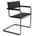 23" Silver And Black Genuine Leather and Stainless Steel Arm Chair