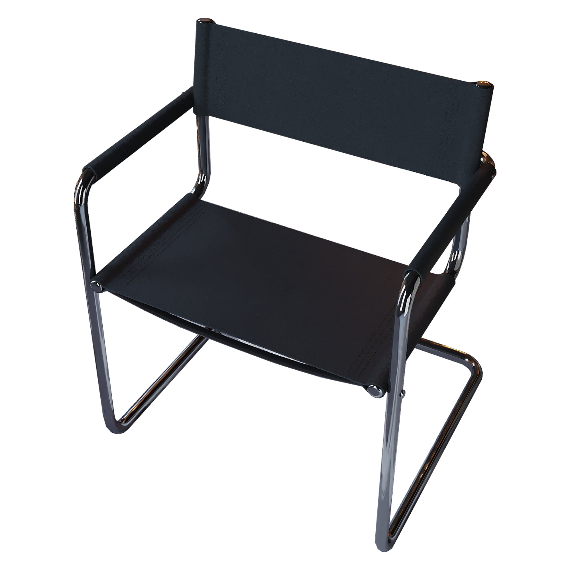 23" Silver And Black Genuine Leather and Stainless Steel Arm Chair