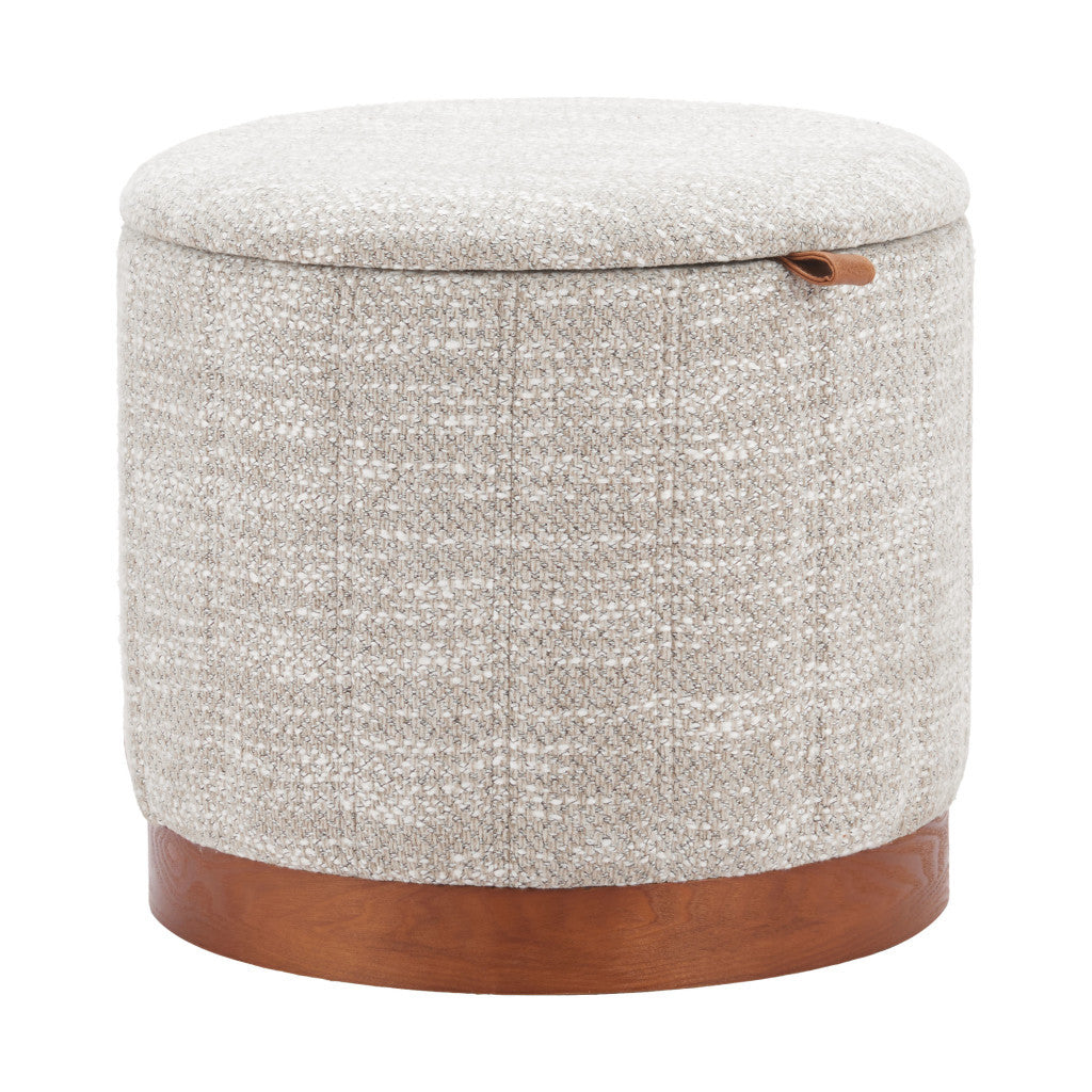 21" Gray and Brown Fabric Round Ottoman With Storage