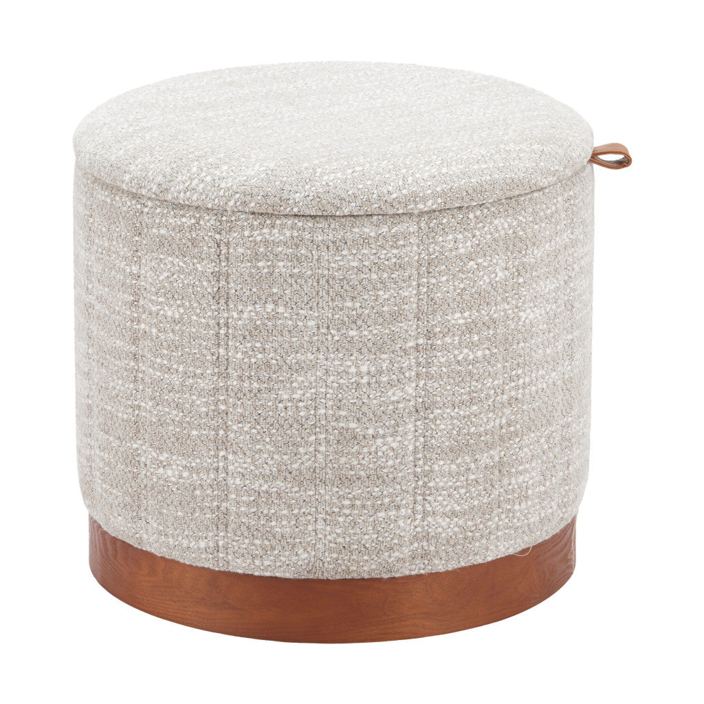 21" Gray and Brown Fabric Round Ottoman With Storage
