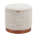 21" Gray and Brown Fabric Round Ottoman With Storage