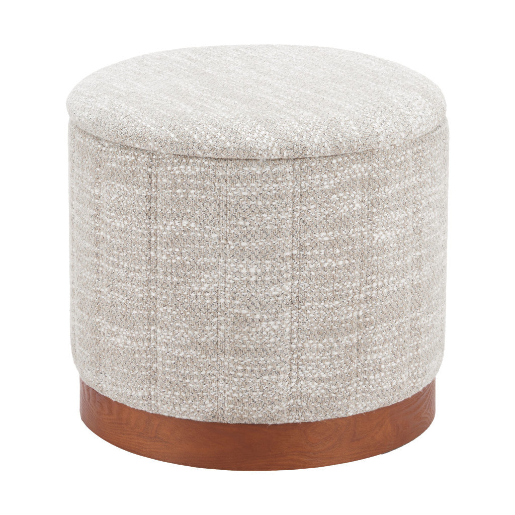 21" Gray and Brown Fabric Round Ottoman With Storage