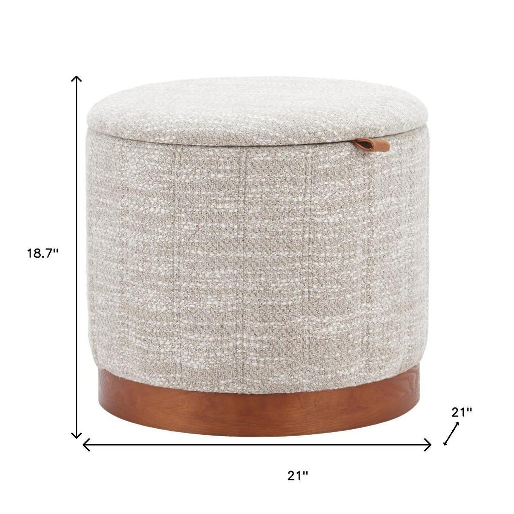 21" Gray and Brown Fabric Round Ottoman With Storage