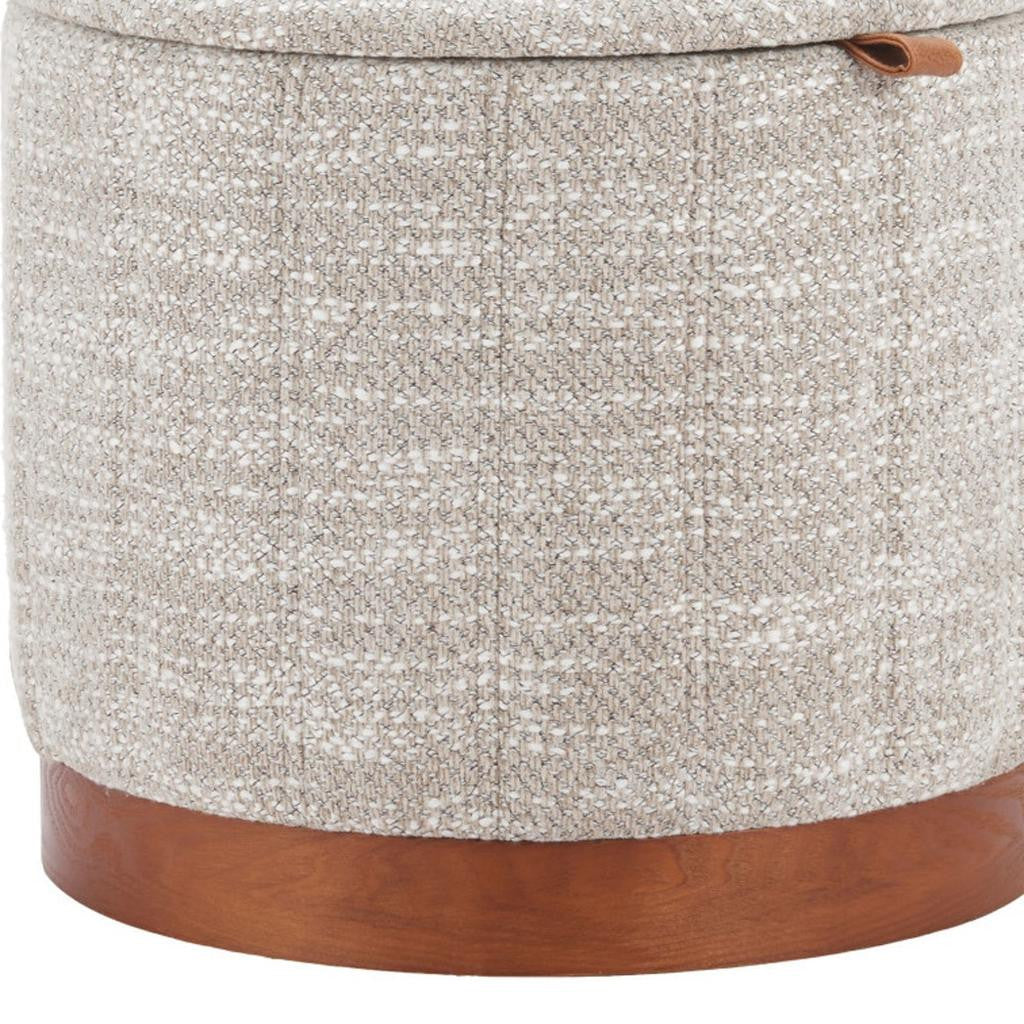 21" Gray and Brown Fabric Round Ottoman With Storage