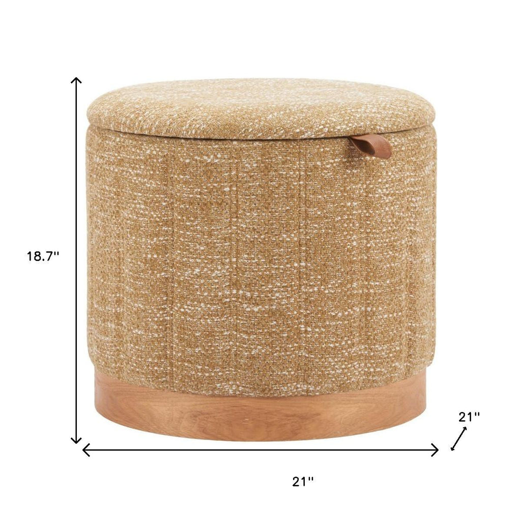 21" Yellow and Natural Fabric Round Ottoman With Storage