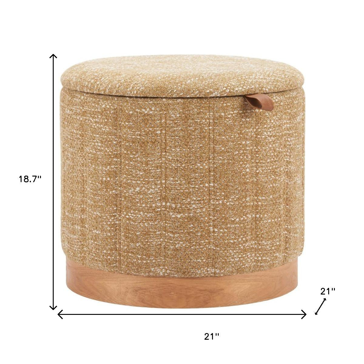 21" Yellow and Natural Fabric Round Ottoman With Storage