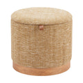 21" Yellow and Natural Fabric Round Ottoman With Storage