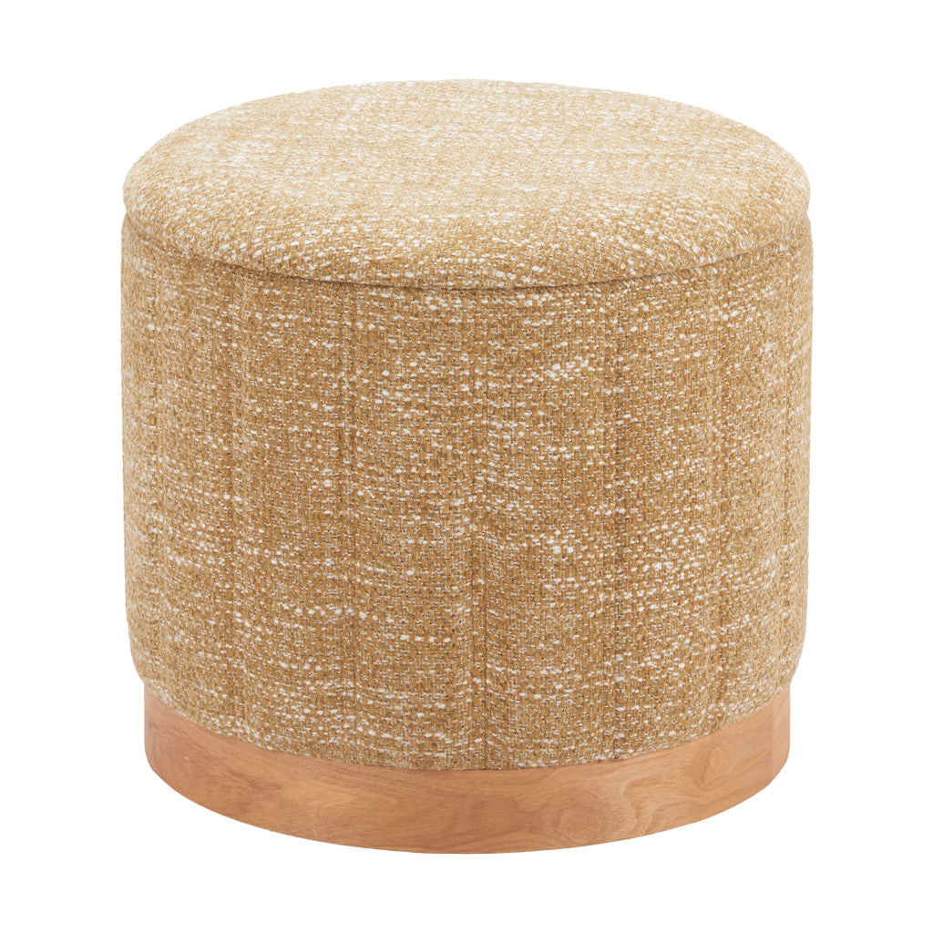 21" Yellow and Natural Fabric Round Ottoman With Storage