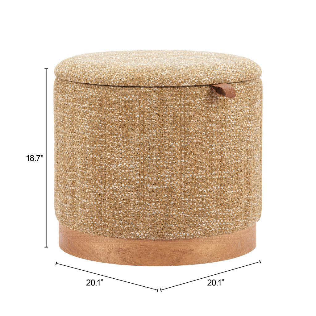 21" Yellow and Natural Fabric Round Ottoman With Storage