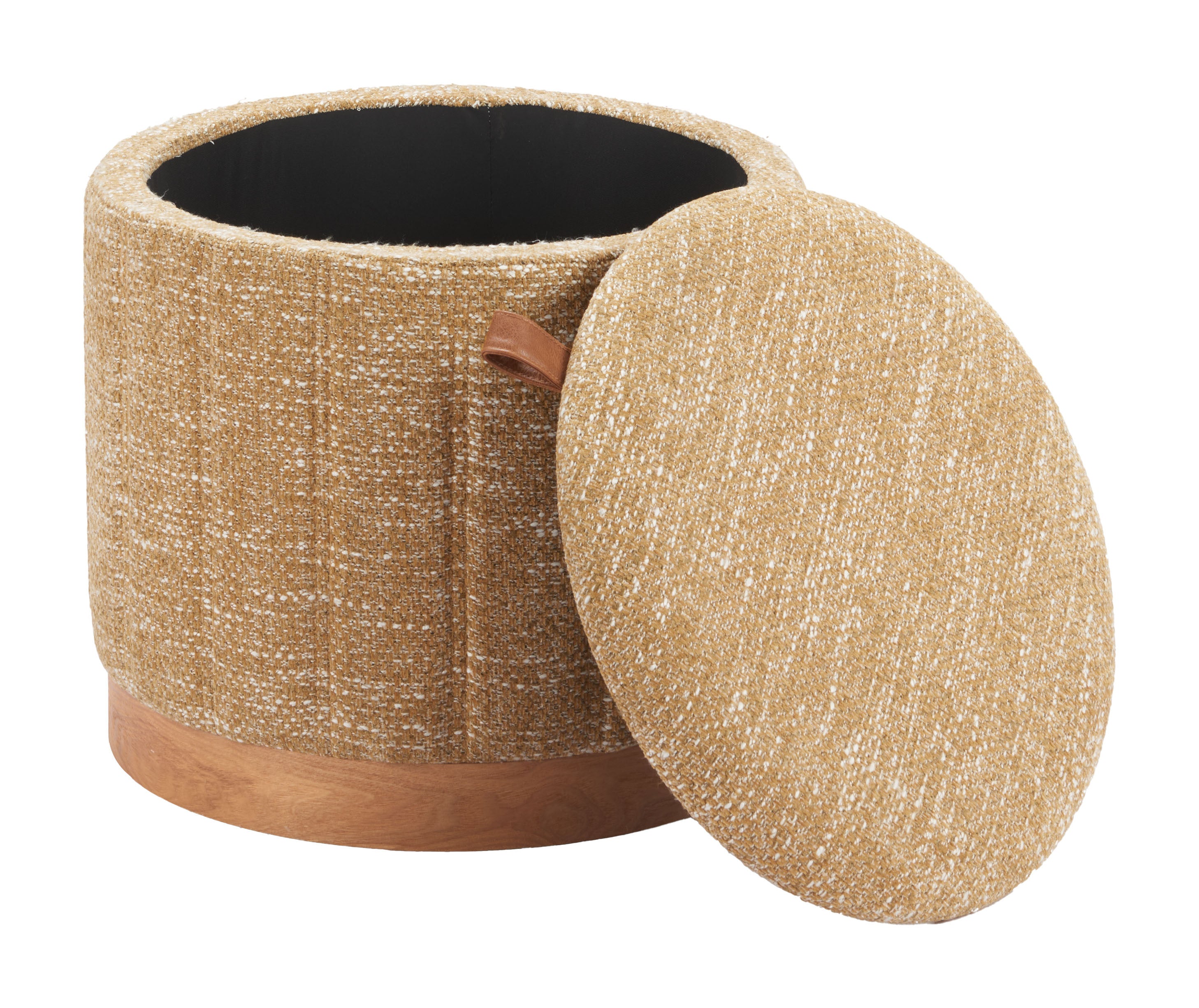 21" Yellow and Natural Fabric Round Ottoman With Storage