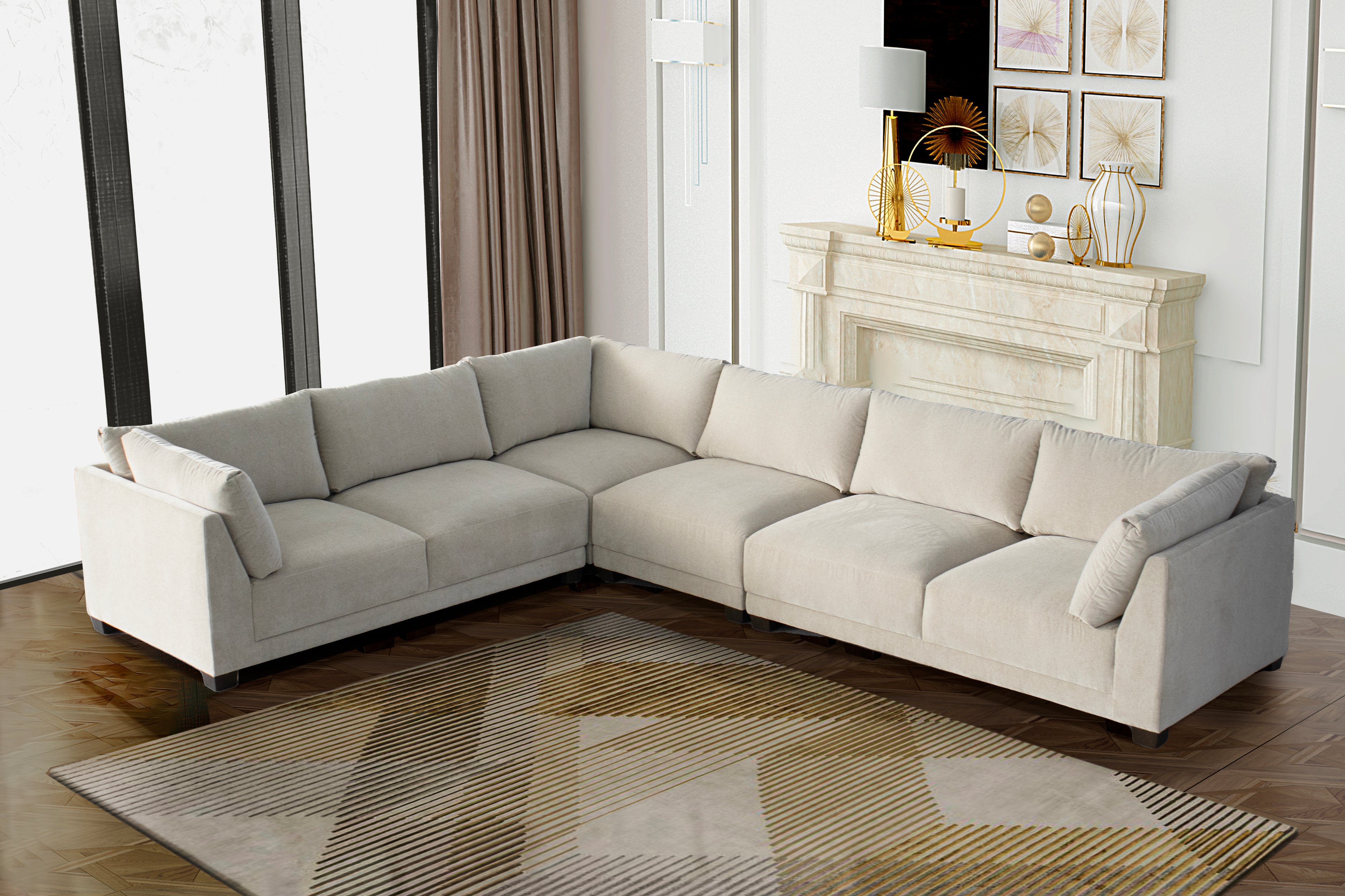 Living room setup featuring the Beige Canvas L-Shaped Sofa