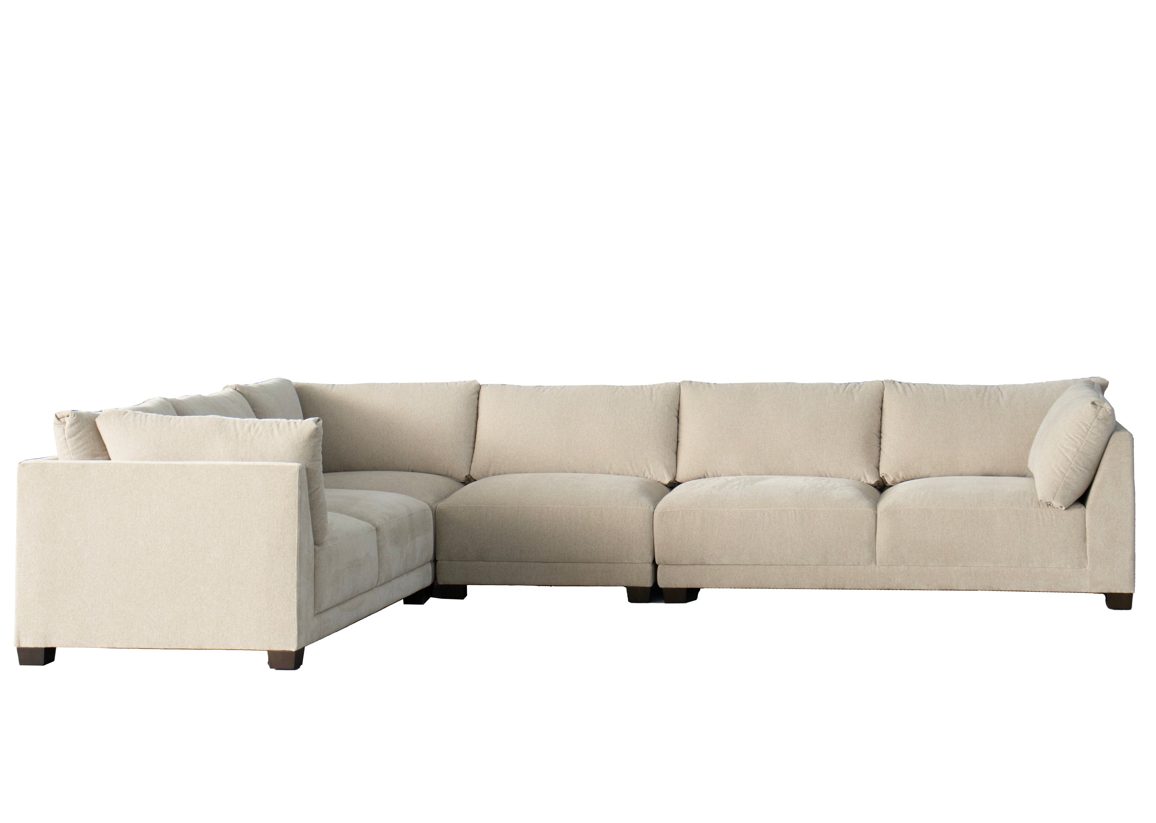Front view of Luxurious Beige Canvas L-Shaped Reclining Sectional Sofa