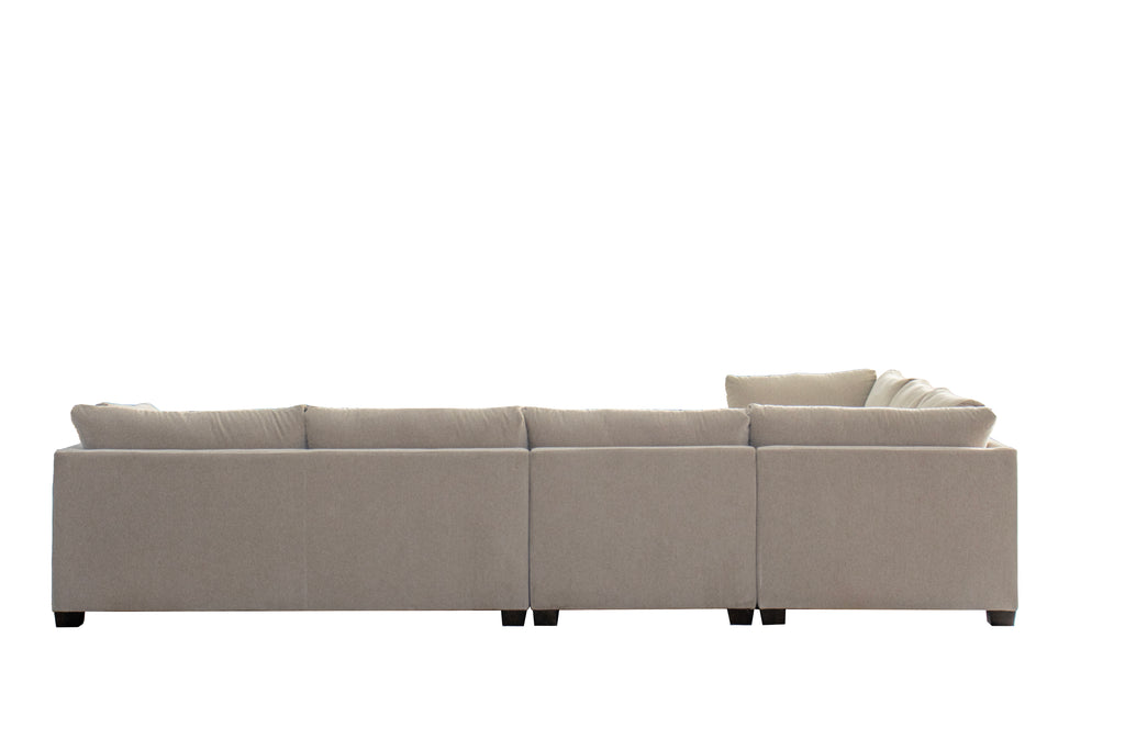 Black solid wood legs of the Beige Canvas Reclining Sectional