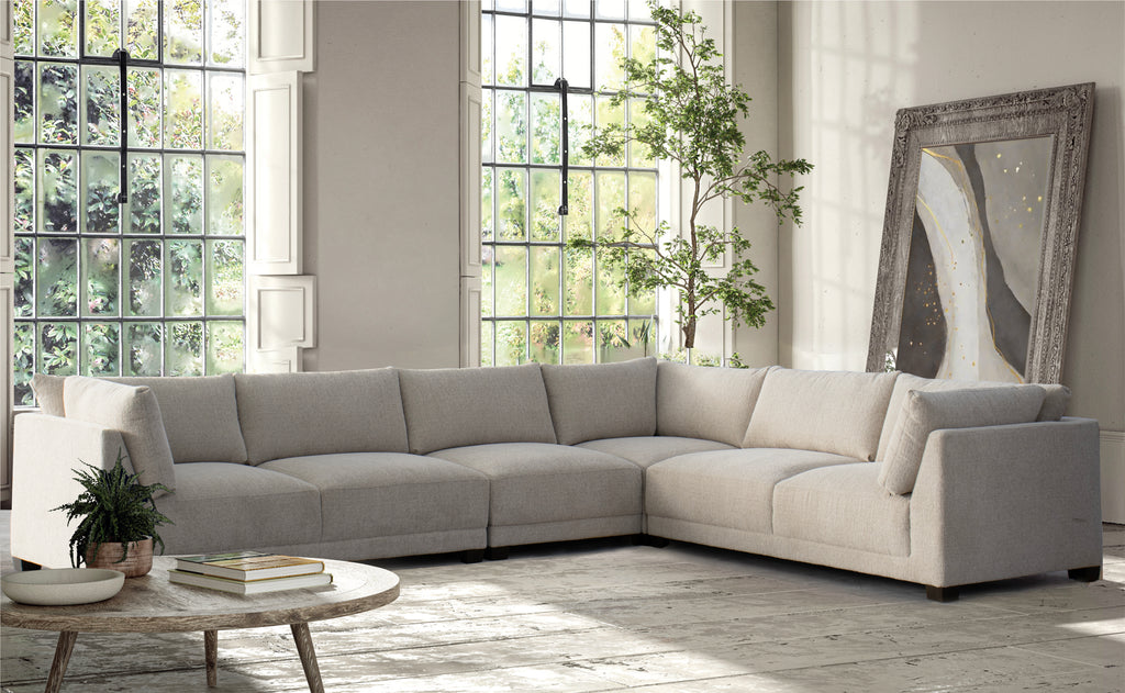 Close-up of the plush pillow top arms on the Beige Canvas Sofa