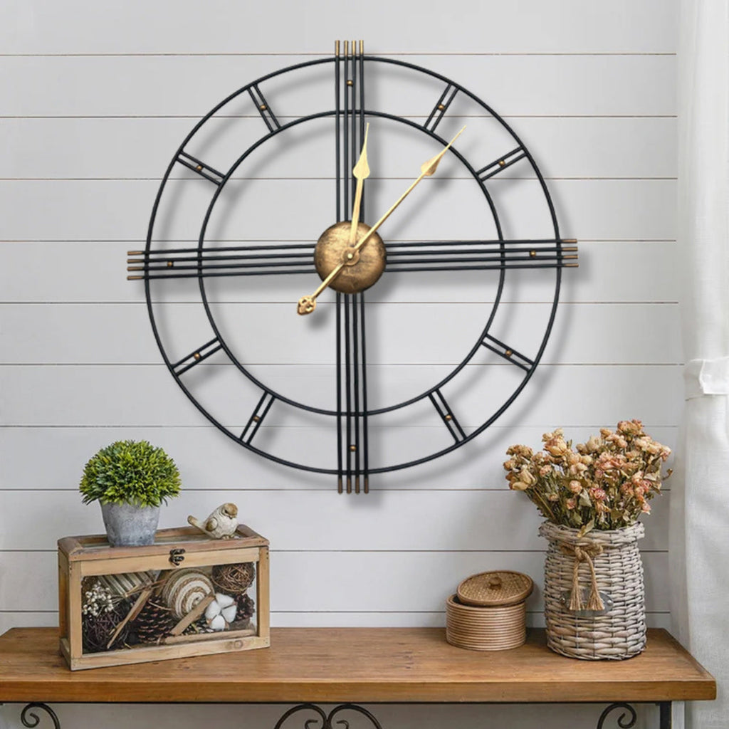 24-Inch Silent Analog Wall Clock by Homeroots on a stylish mantel