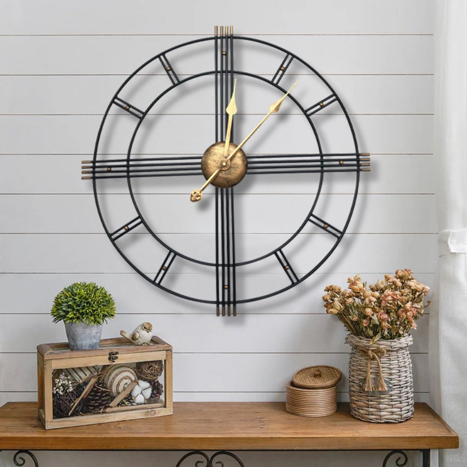 24-Inch Silent Analog Wall Clock by Homeroots on a stylish mantel