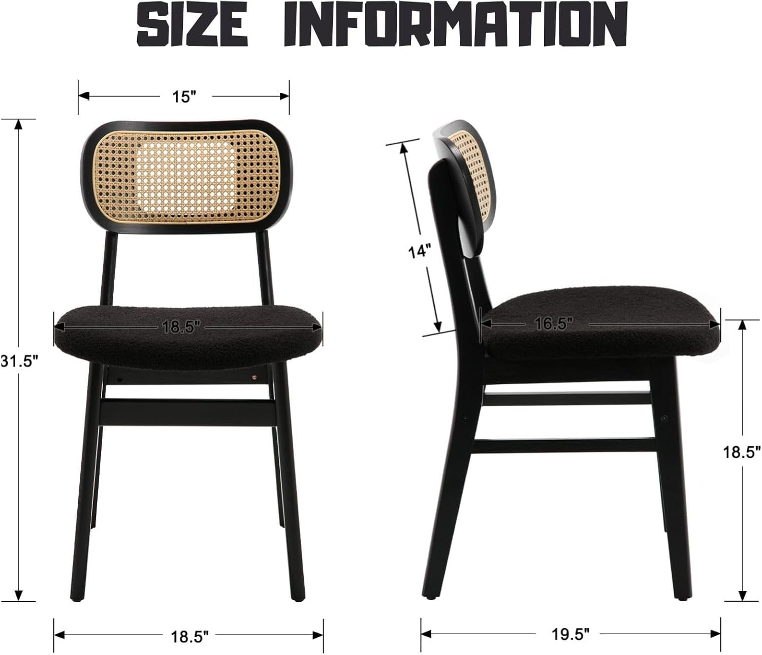 Black Rattan Dining Chairs Armless Farmhouse Style